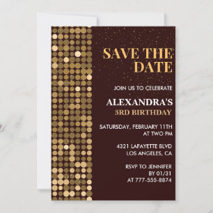 Einladungen zum 3. Geburtstag Save the date Gold