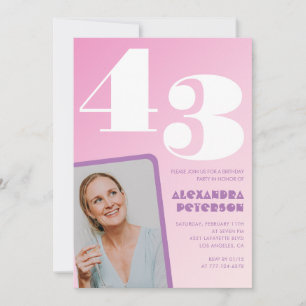 Einladungen zum 43. Geburtstag Pink Retro-Foto