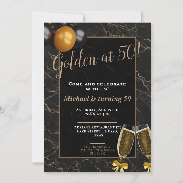 Einladungen zum 50. Geburtstag: Golden at 50, QR (Vorderseite)