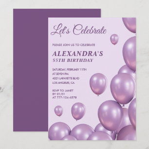 Einladungen zum 55. Geburtstag Ballons Violett