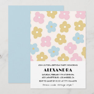 Einladungen zum 56. Geburtstag Floral Retro Blau P