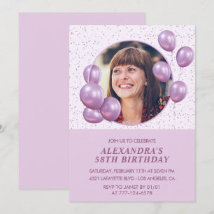 Einladungen zum 58. Geburtstag Ballons Lila