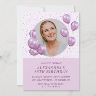 Einladungen zum 65. Geburtstag Balloons Foto Lila