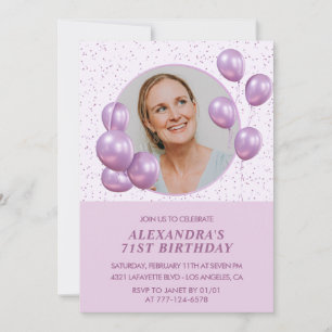 Einladungen zum 71. Geburtstag Foto Lila Balloons