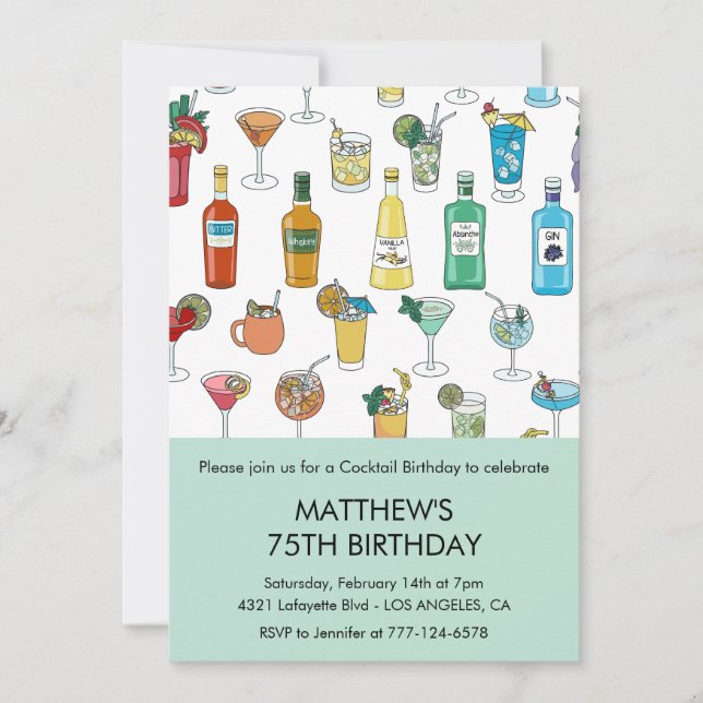Einladungen zum 75. Geburtstag Cocktail Zeitgenöss (Vorderseite)