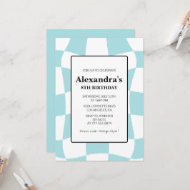 Einladungen zum 8. Geburtstag Retro Checkered Blue