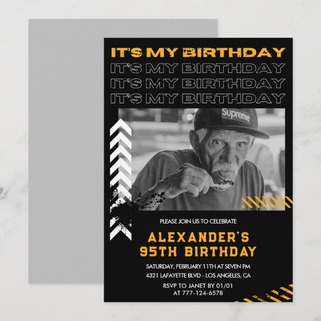 Einladungen zum 95. Geburtstag Männer Foto Spray A (Vorne/Hinten)