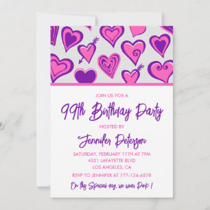 Einladungen zum 99. Geburtstag mit Pink Glam Herz 