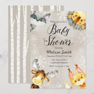 Einladungen zum Animal Winter Woodland Baby Shower