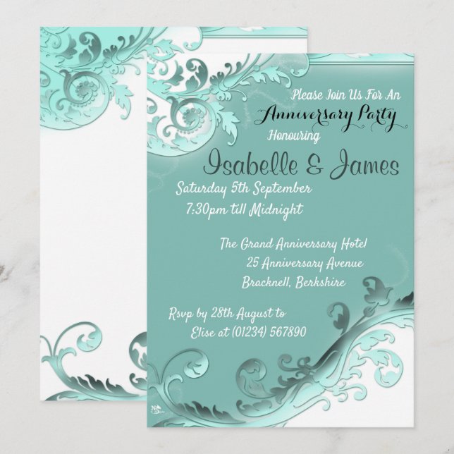 Einladungen zum Aquamarinen Hochzeitstag (Vorne/Hinten)