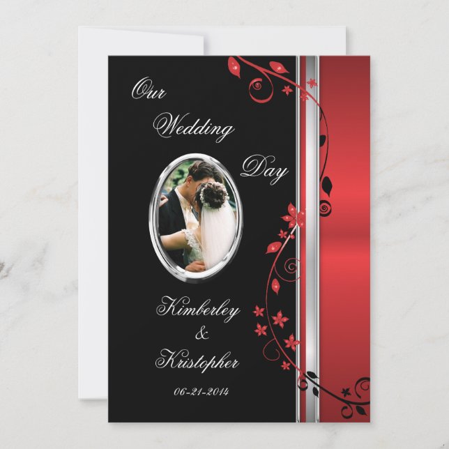 Einladungen zum Black & Red Floral Wedding Foto (Vorderseite)