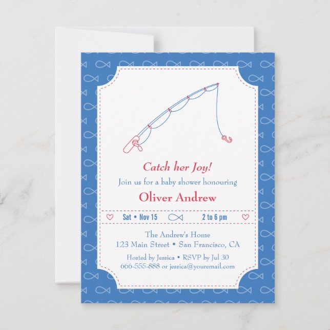 Einladungen zum Blue and Red Fishing Baby Shower (Vorderseite)