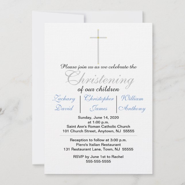 Einladungen zum Blue Triplets Christening (Vorderseite)