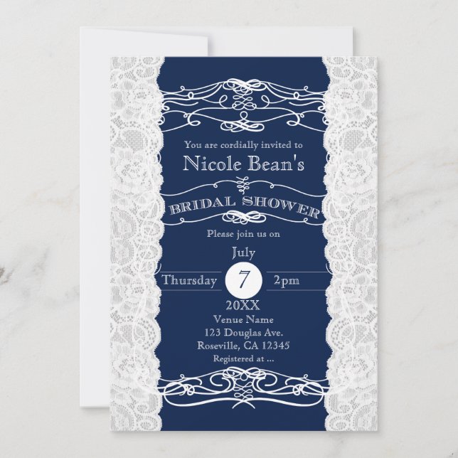 Einladungen zum Blue & White Lace BRIDAL SHOWER (Vorderseite)