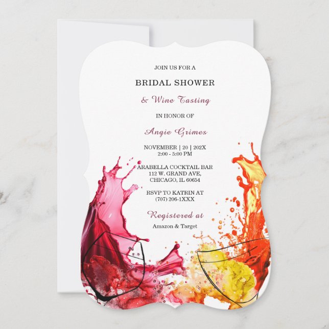 Einladungen zum Bridal-Duschbad zum Thema Wein (Vorderseite)