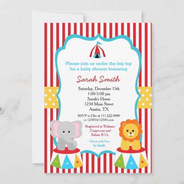Einladungen zum Carnival Circus Baby Shower (Vorderseite)