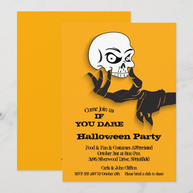 Einladungen zum Creepy Skull Halloween-Party (Vorne/Hinten)
