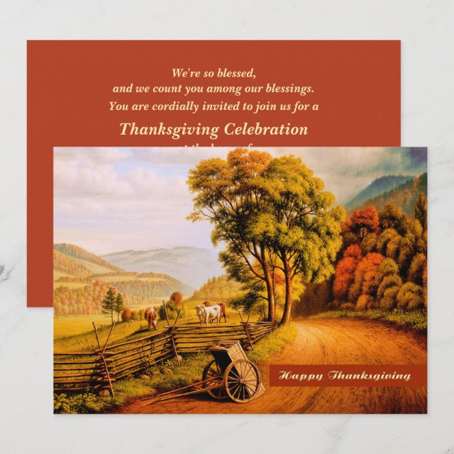 Einladungen zum Erntedank Herbstlandschaft (Vorne/Hinten)