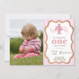 Einladungen zum ersten Geburtstag - Gold und Rosa 