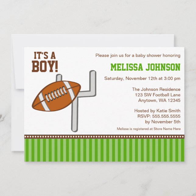 Einladungen zum Football Boy Baby Shower (Vorderseite)