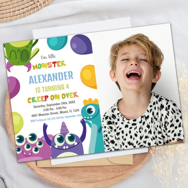 Einladungen zum Geburtstag eines Monsters, Foto ei (Monster Birthday Invitations, Monsters photo Invitation)