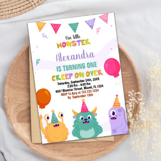 Einladungen zum Geburtstag Monster Pink Ballon