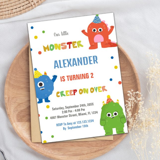 Einladungen zum Geburtstag von Monster (Monster Birthday Invitations Colour Ballons)