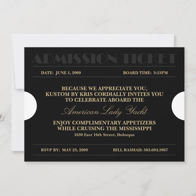 Einladungen zum Gold Admission Ticket 12x18 (Vorderseite)