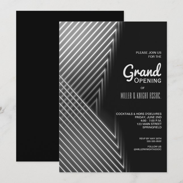 Einladungen zum Grand Opening White Neon Lights (Vorne/Hinten)