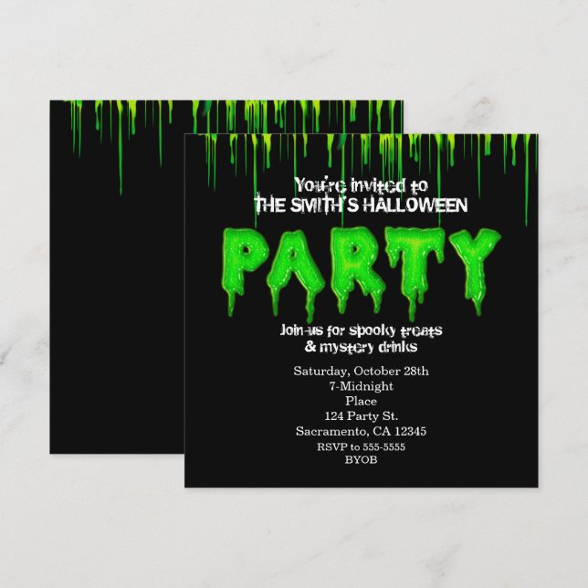 Einladungen zum Green Slime Fun Halloween-Party (Vorne/Hinten)