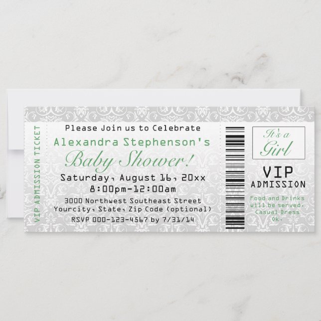 Einladungen zum Green/White Baby Shower Ticket (Vorderseite)