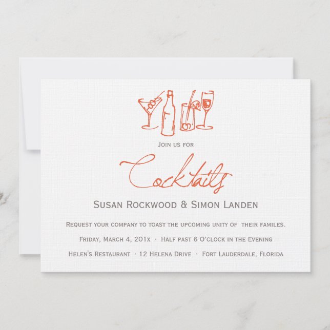 Einladungen zum Hochzeitcocktail | Orange (Vorderseite)