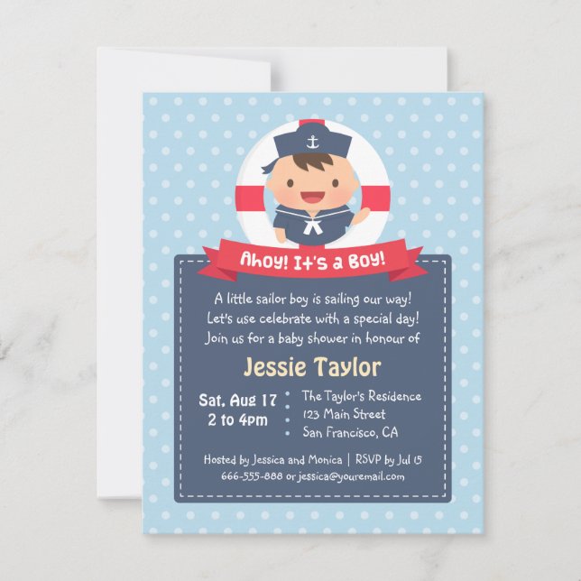 Einladungen zum kleinen Sailor Boy Nautical Baby S (Vorderseite)