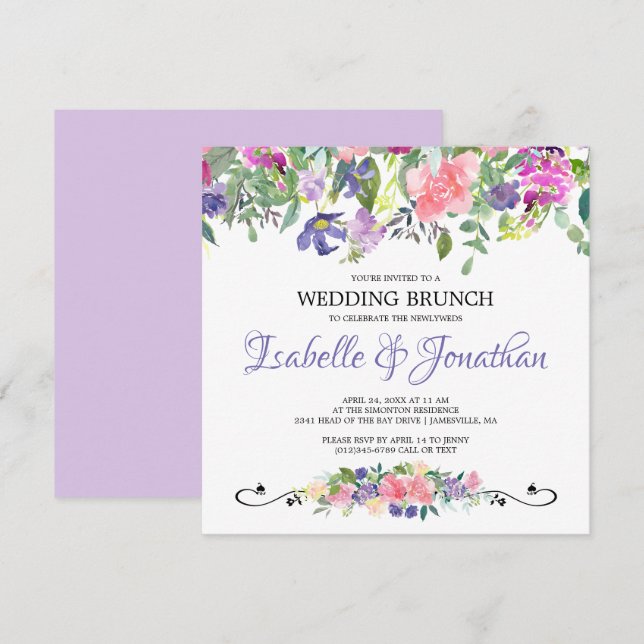Einladungen zum lila und rosafarbenen Hochzeitsfes (Vorne/Hinten)