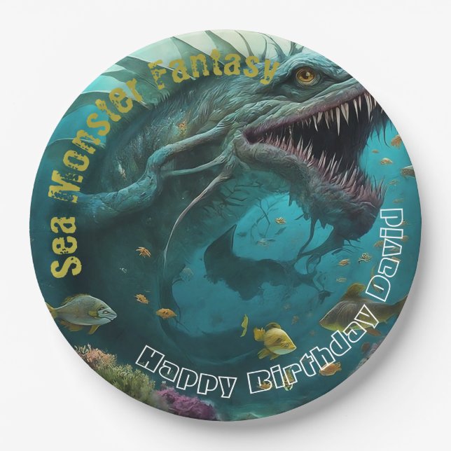 Einladungen zum Meeresmonster Fantacy Pappteller (Vorderseite)
