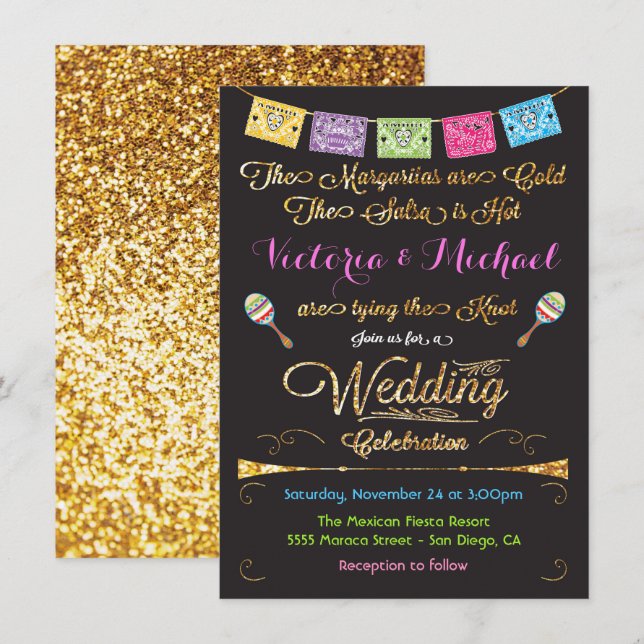 Einladungen zum mexikanischen Wedding Fiesta Gold  (Vorne/Hinten)