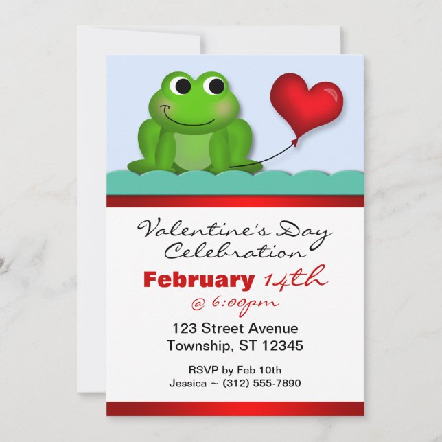 Einladungen zum niedlichen Froggy Heart Valentine  (Vorderseite)