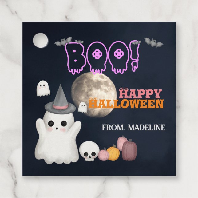 Einladungen zum niedlichen Halloween-Party Geschenkanhänger (Vorderseite)