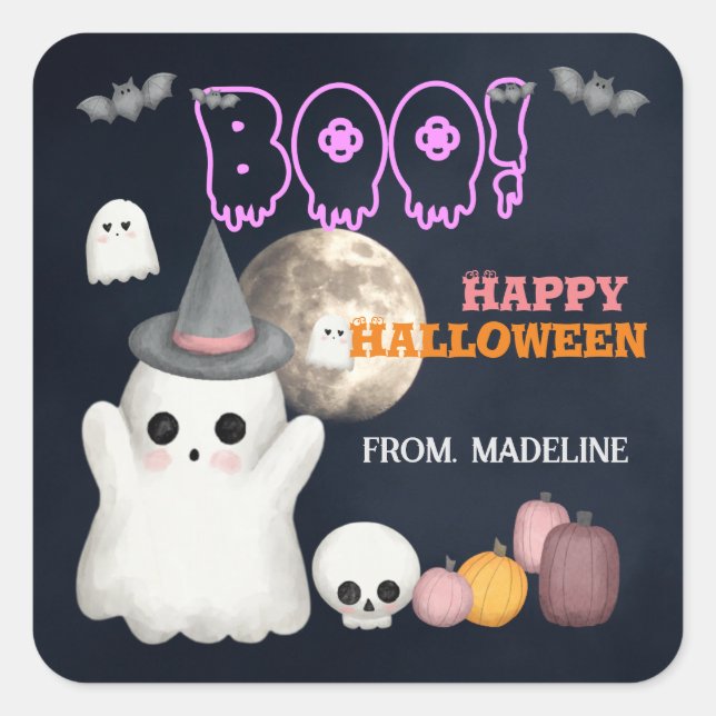 Einladungen zum niedlichen Halloween-Party Quadratischer Aufkleber (Vorderseite)