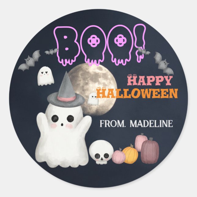 Einladungen zum niedlichen Halloween-Party Runder Aufkleber (Vorderseite)