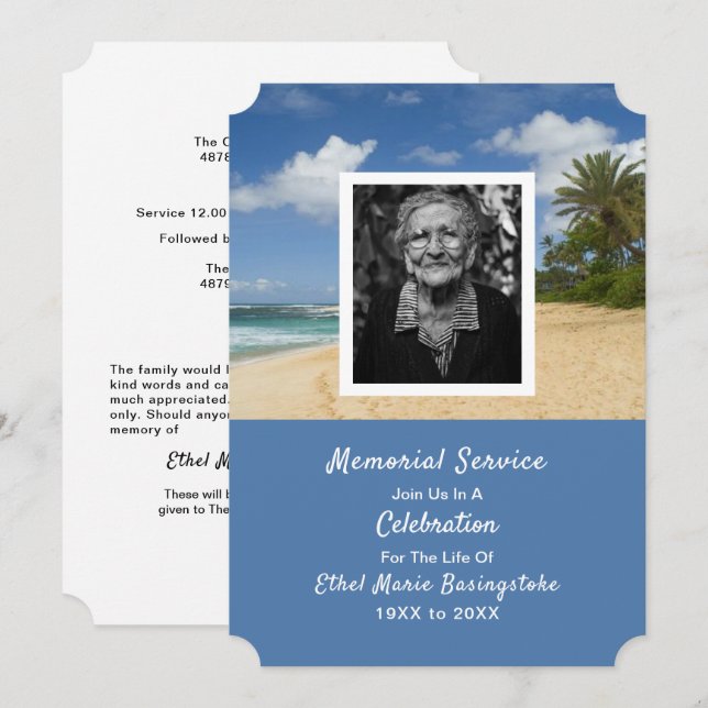 Einladungen zum Ocean Beach Death Memorial Service (Vorne/Hinten)
