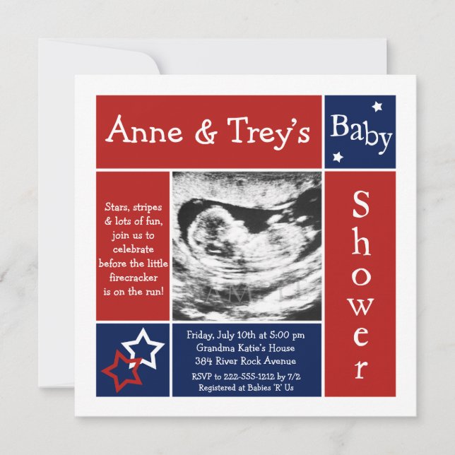 Einladungen zum Patriotic Summer Baby Shower (Vorderseite)
