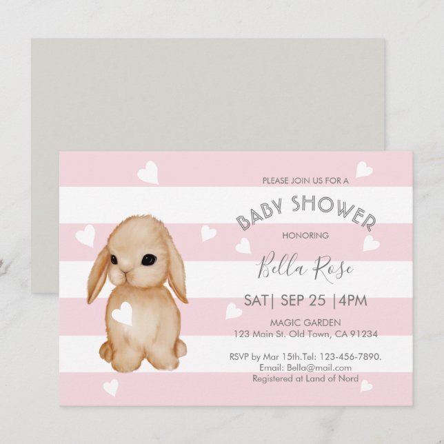 Einladungen zum Pink Gray Bunny Baby Shower (Vorne/Hinten)