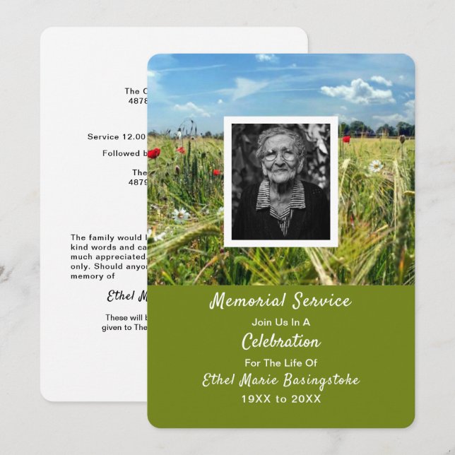 Einladungen zum Poppy Meadow Death Memorial Servic (Vorne/Hinten)