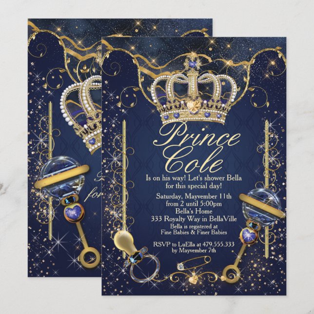 Einladungen zum Royal Prince Baby Boy Shower (Vorne/Hinten)