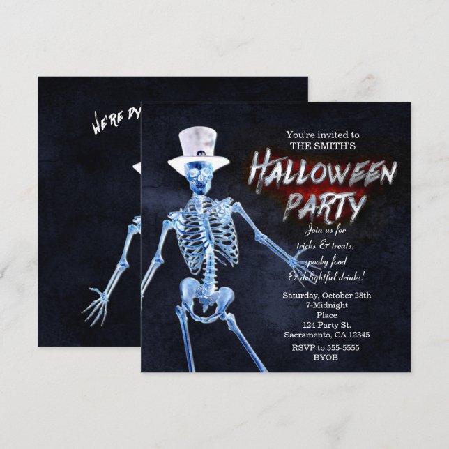 Einladungen zum Skeletton-Halloween-Party (Vorne/Hinten)