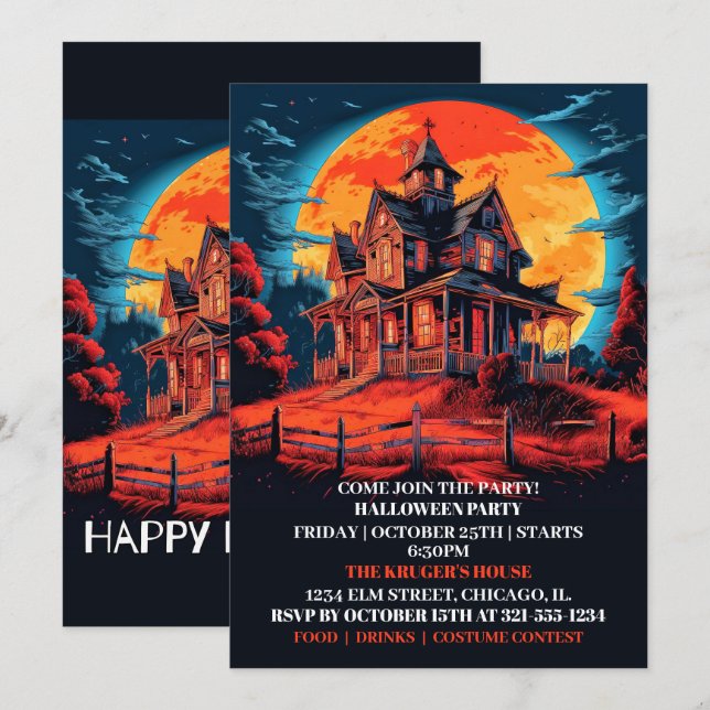 Einladungen zum Spuk Haus in Creepy (Vorne/Hinten)