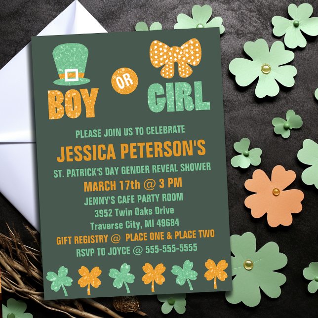 Einladungen zum Tag des Heiligen Patrick (Saint Patrick's Day Gender Reveal Invitations
)