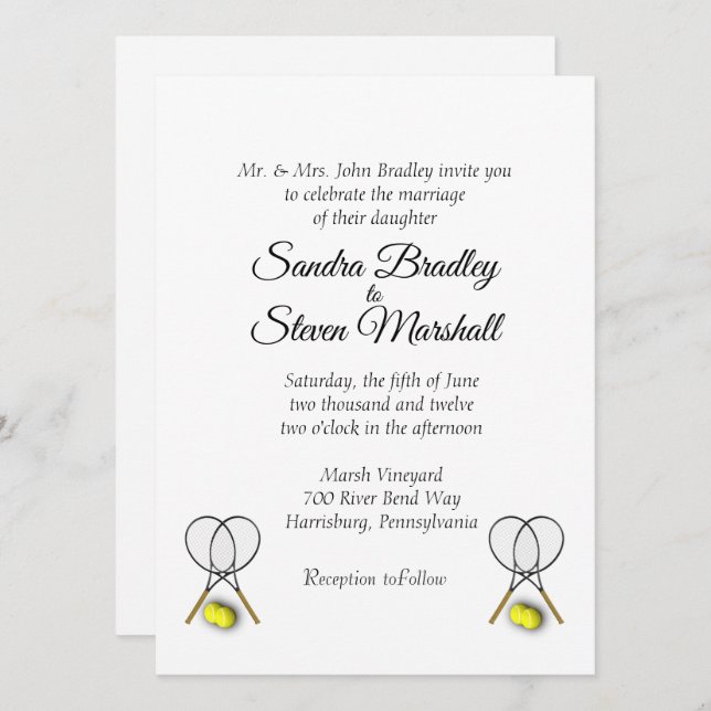 Einladungen zum Thema "White Tennis Wedding" (Vorne/Hinten)