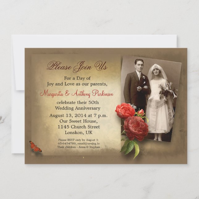 Einladungen zum Vintagen extravaganten Hochzeitsta (Vorderseite)